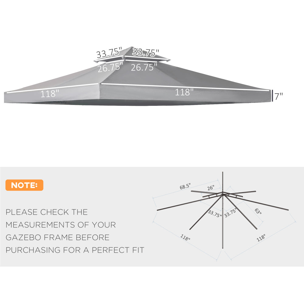 Outsunny 9.8' x 9.8' Gazebo Replacement Canopy, 2-Tier Top UV Cover for 9.84' x 9.84' Outdoor Gazebo Models 01-0153 & 100100-076, Light Gray (TOP ONLY)