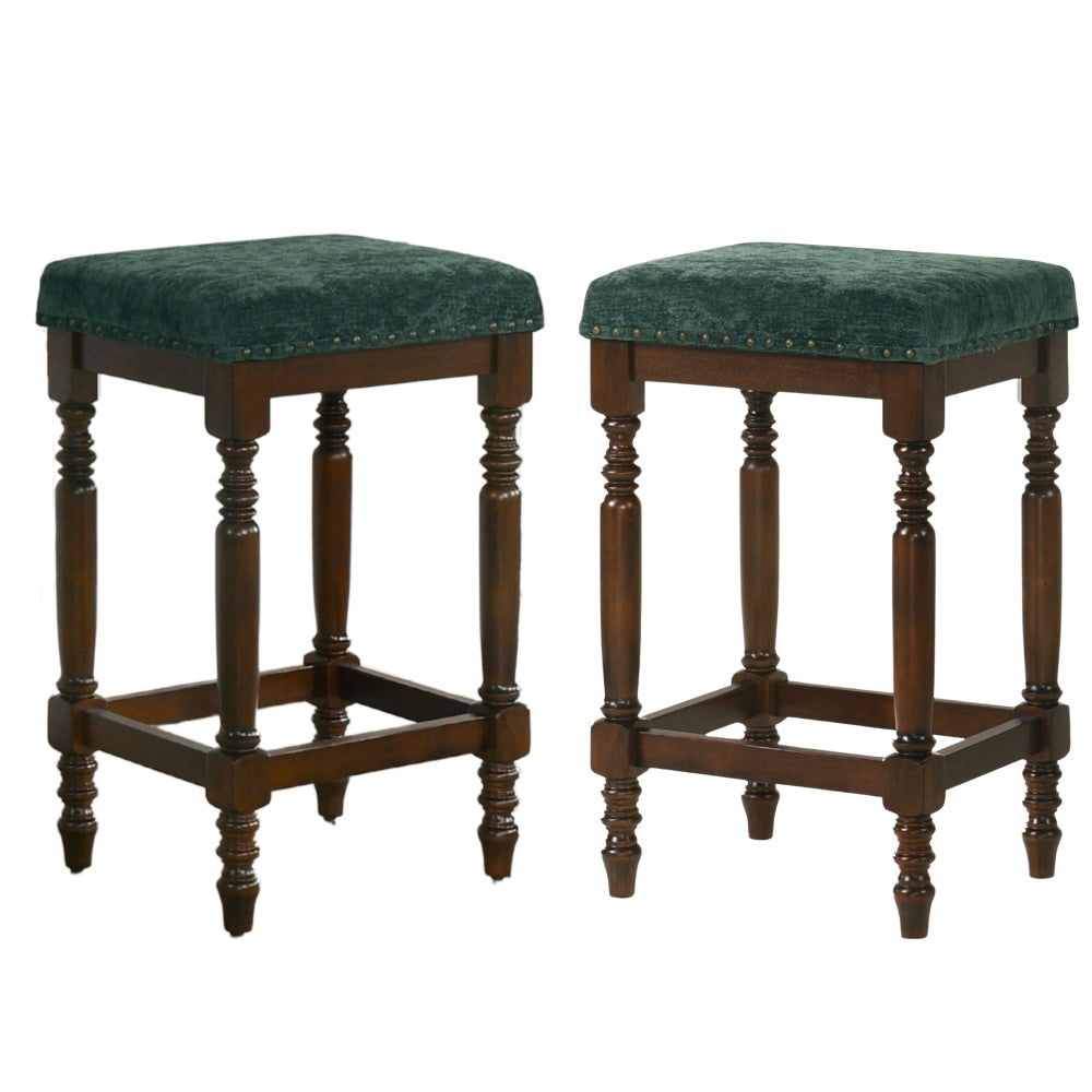 Set of 2 Dining Counter Height Chairs Modern Farmhouse Rustic Look Distressed Design Ladderback Solid Wood