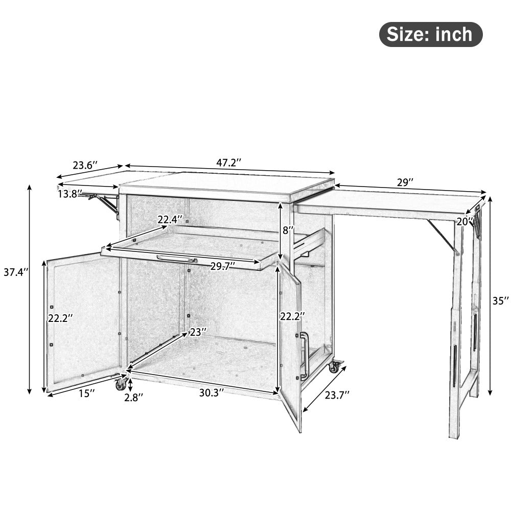 Versatile Outdoor Cabinet with Folding & Expandable Work Surfaces, Ample Storage Space, and Lockable Wheels, Matte Black