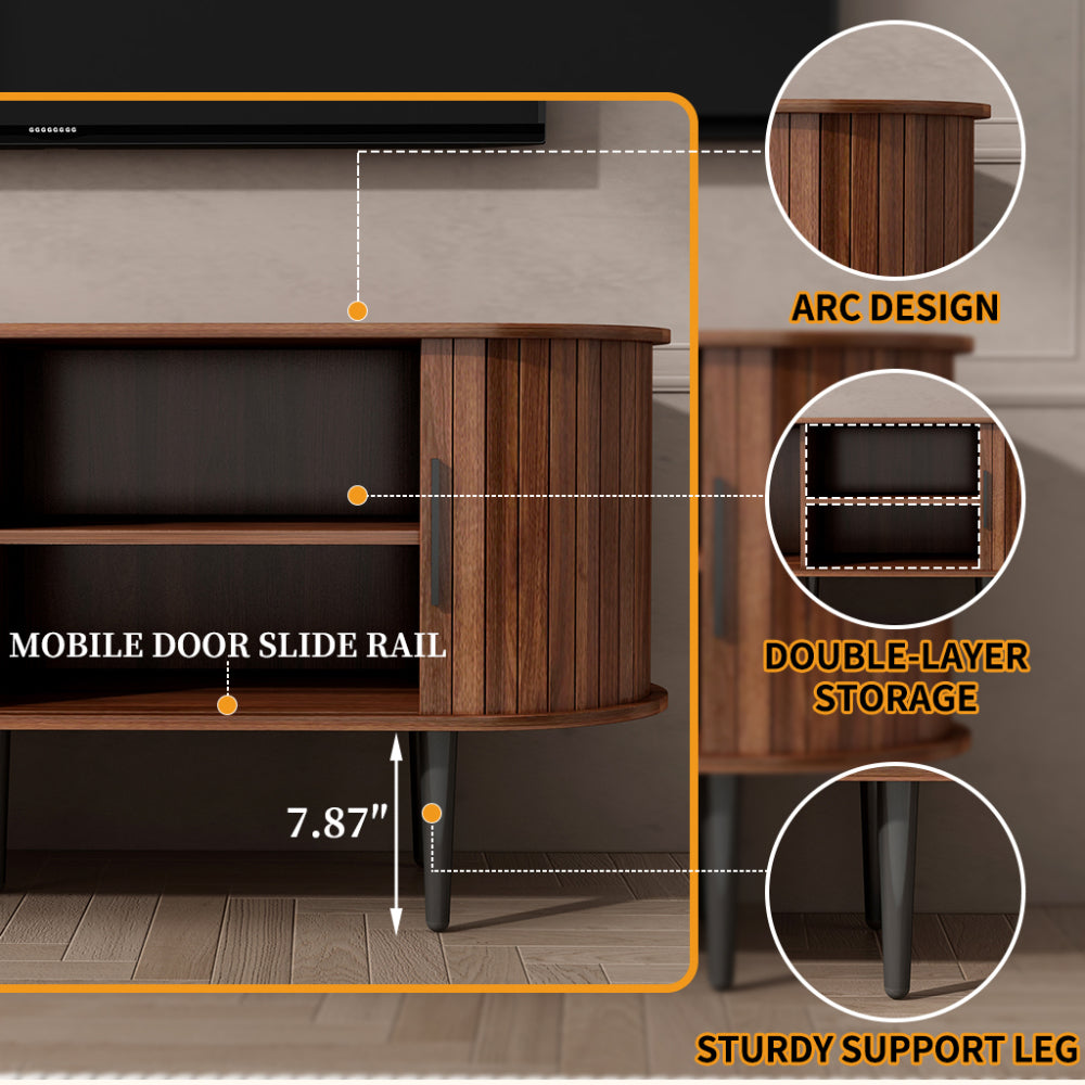 TV Stand, 47" Modern TV Console Table with Storage Compartment and Sliding Door, Gaming Entertainment Center with Cabinet for Living Room, Bedroom, Office (Walnut)