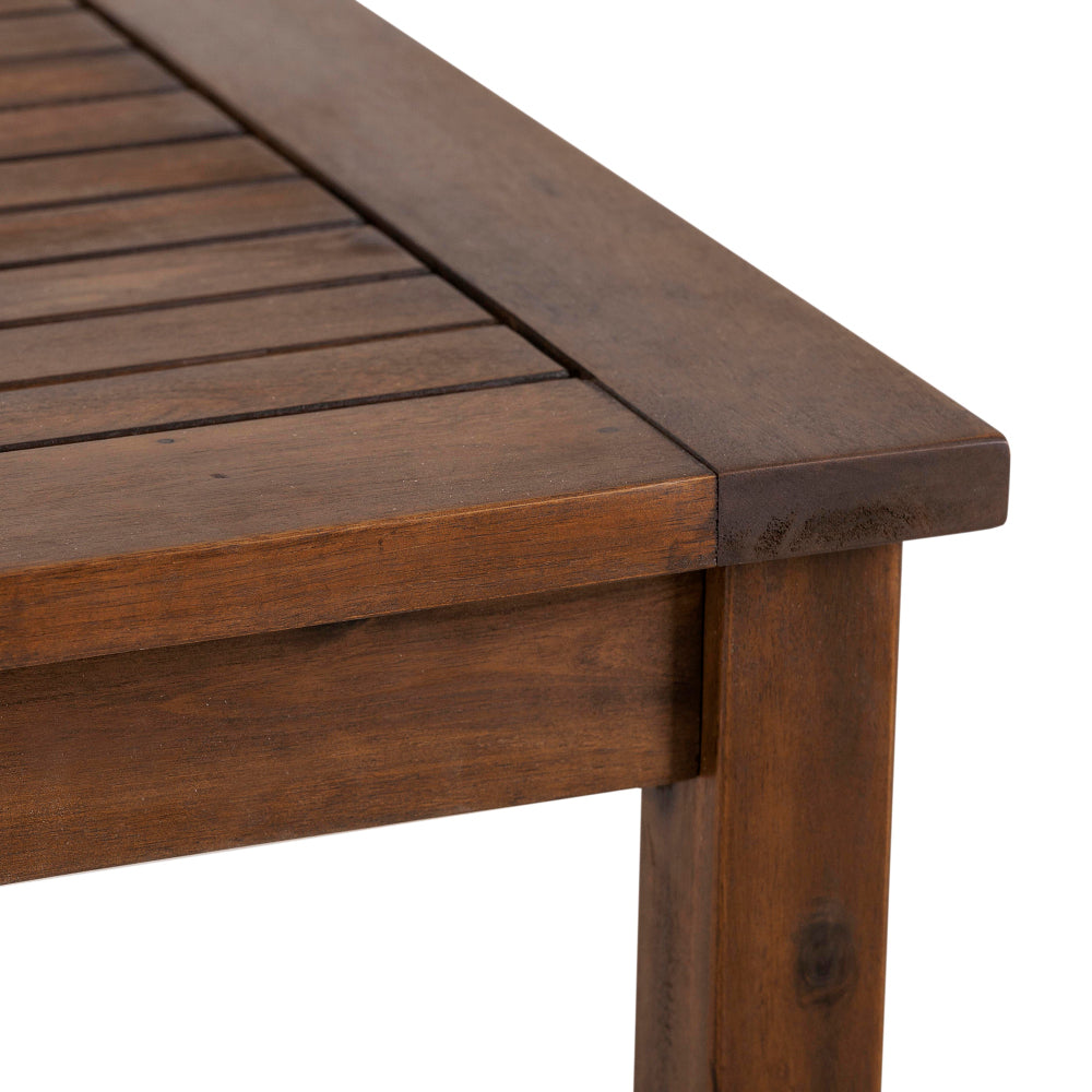 Contemporary Slat-Top Acacia Wood Outdoor Dining Table - Dark Brown