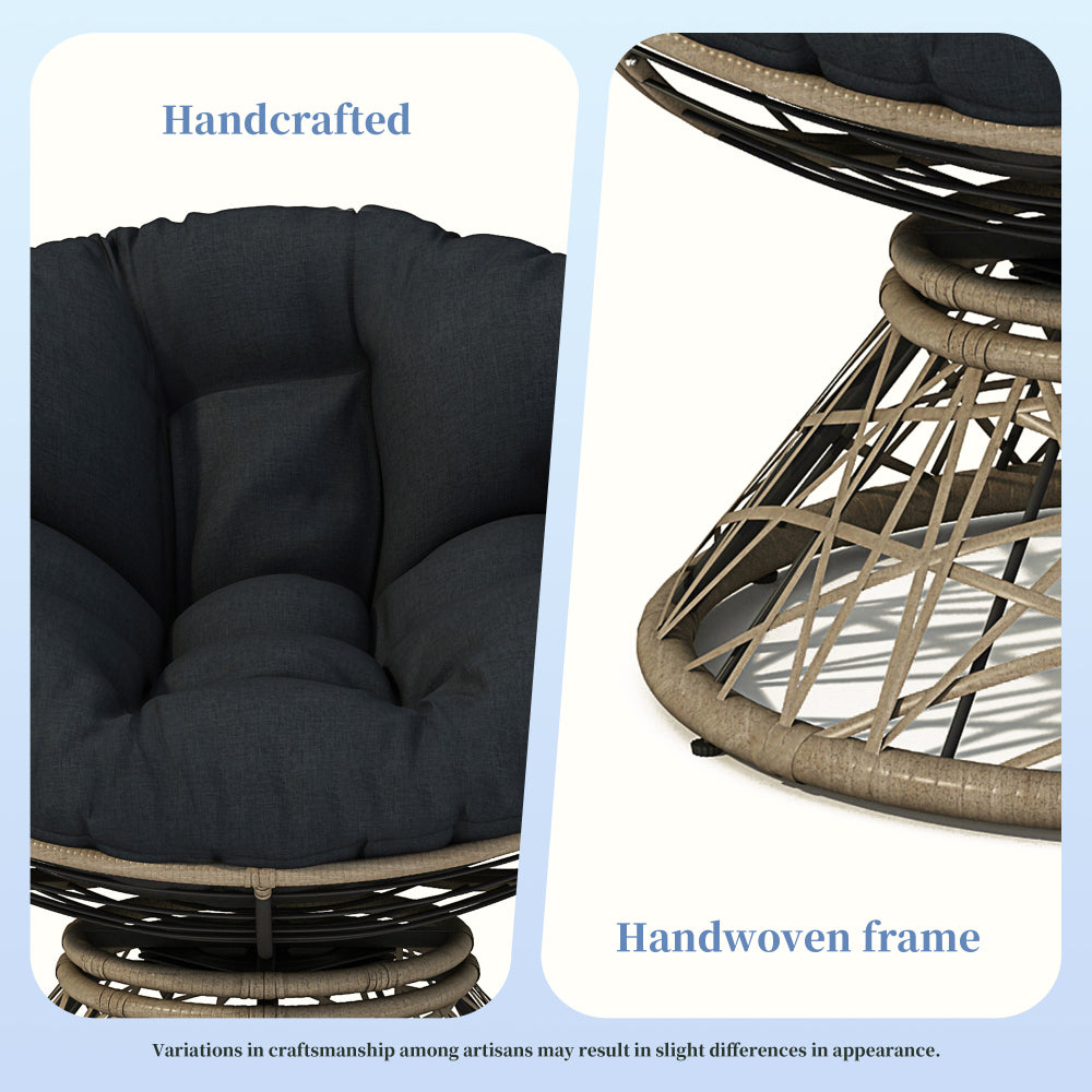 40" Ergonomic Wicker Chair with Cloud Thick Density Fabric Cushion,3-proof Cover,High Capacity Iron Frame,Fluid 360 Degree Swivel for Reading,Living Room, Bedroom,Lounge,Brown Base,2 Colors