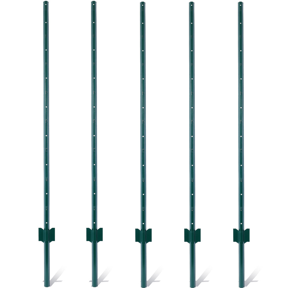 Fence Posts 5Feet - 5Pack, Heavy Duty Metal Fence Post with U-Channel, Steel Fence U-Post for Holding Garden Wire Fence, Corner Anchor Posts etc.