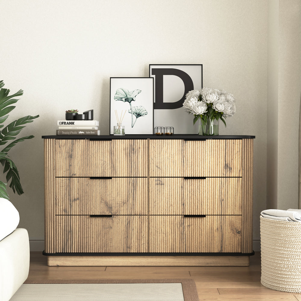 Modern Multi-functional Six-drawer MDF Cabinet,The perfect combination of rounded corners and multifunctional design, with Product Dimensions of 47.2*15.7*29.6 Inches.