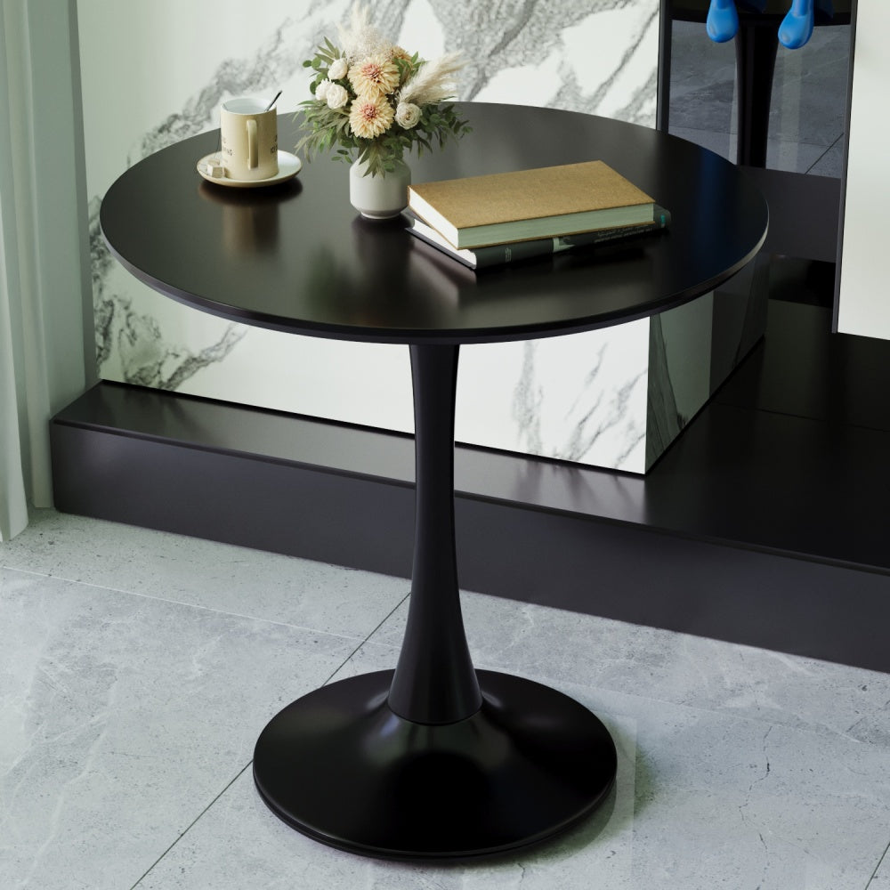 31.5" Black Round Dining Table, Tulip Table Kitchen Dining Table 2-4 People with MDF Table Top & Pedestal Base, Mid-Century End Table Leisure Coffee Table Office Living Room Table