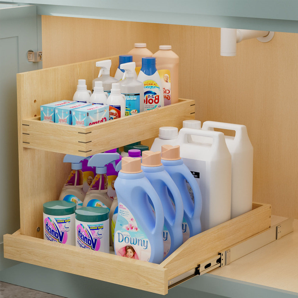 Under Sink Organizers and Storage 22½" W x 21" D, 2 Tier Pull Out Cabinet Organizer with Soft Close, Adjustable Pull Out Cabinet organizer with U Bracket for Bathroom Kitchen(Left)