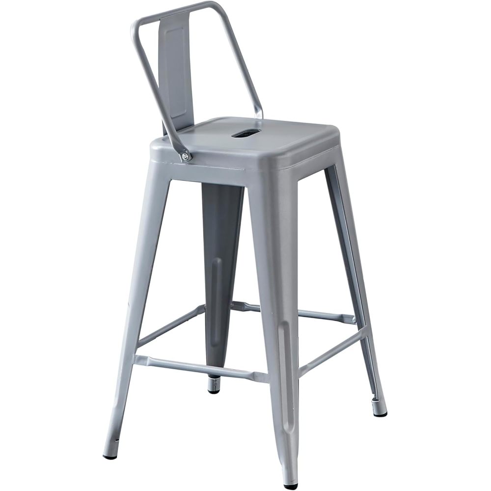 Modern Light Weight Industrial Contemporary Rustic Vintage Costal Metal Barstools with Bucket Back and 4 Leg Design, Seat Bar Stools (Set of 2) (24" Seat, Distressed White)