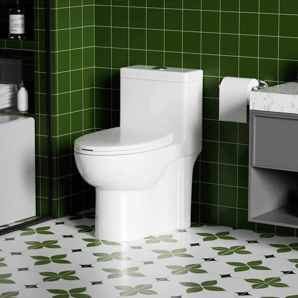1.1/1.6 GPF Tornado Flush One-Piece Toilets for bathrooms,Button on the Tank top,Water-Saving Elongated Comfort Height Floor Mounted, Soft Closing Seat,Powerful Dual Flush MAP 1000g,Gloss White GW-003