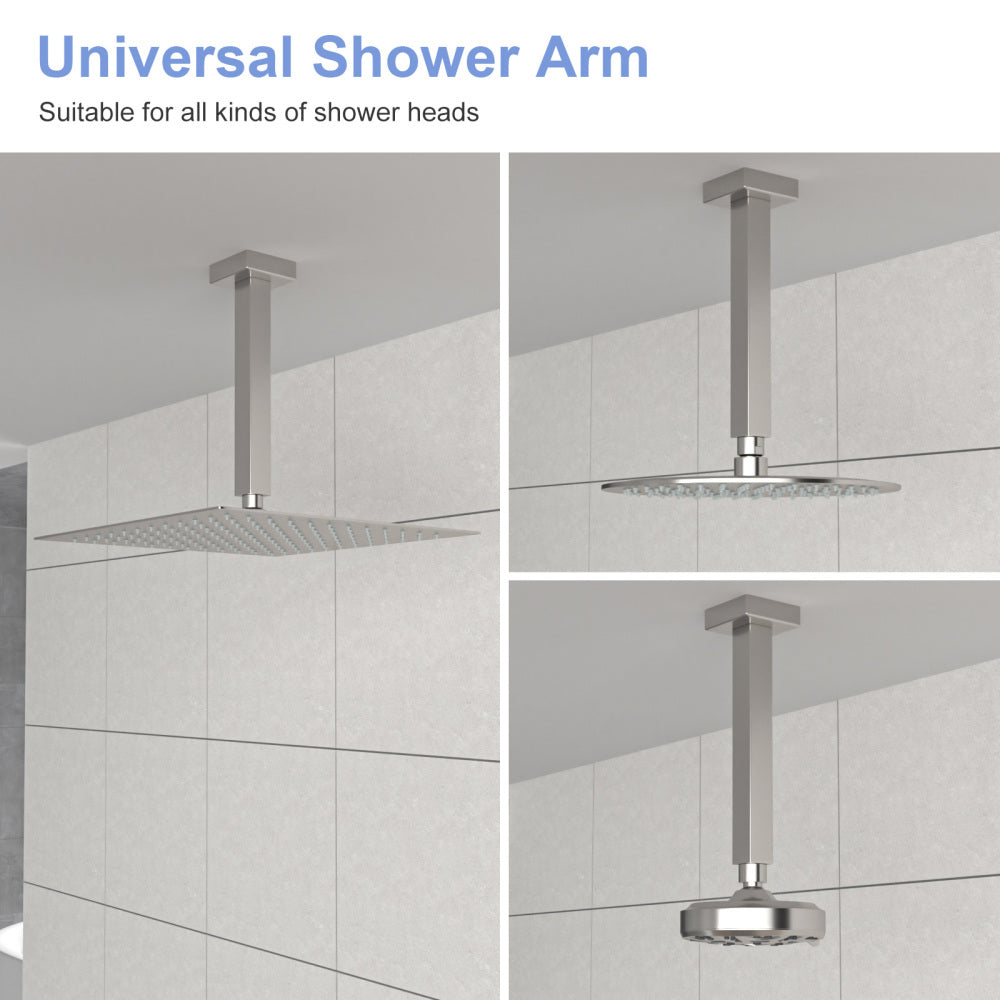 8" Ceiling Mounted Shower Arm with Flange, Brushed Nickel