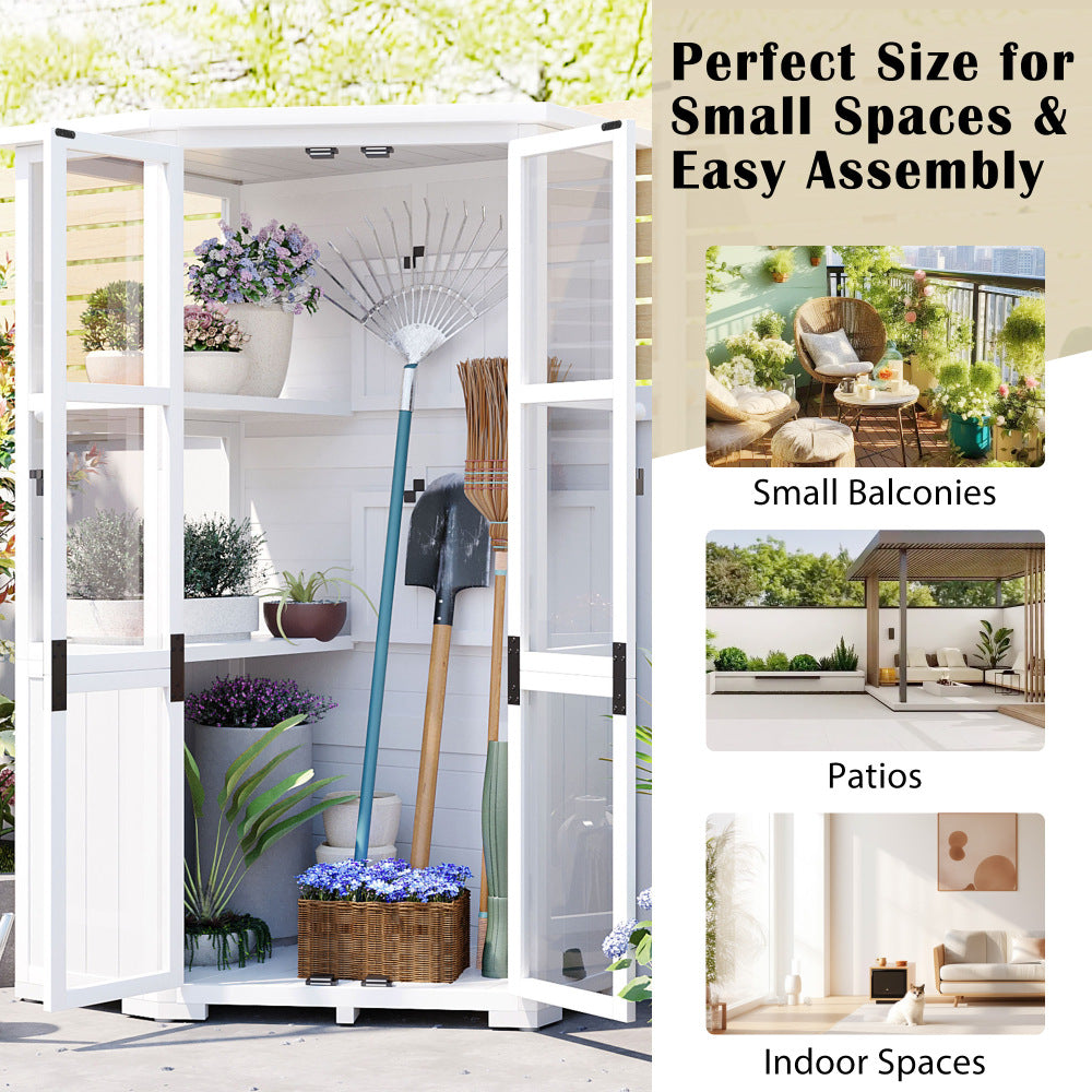 [Assembly Video Product] TOPMAX 63'' Height Garden Wood Storage Cabinet Outdoor Tool Storage Shed, Mini Greenhouse Cold Frame with Waterproof- Roof and Lockable Door for Backyard,Patio, Lawn, White