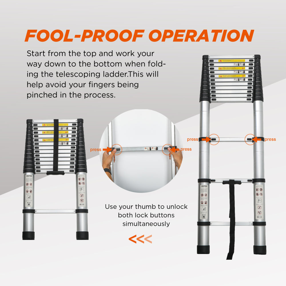 Telescoping Ladder 14.5FT, Telescopic Extension Ladder, Aluminum Alloy Folding Ladder Portable Multi-Purpose for Indoor Outdoor Work, Heavy Duty 300 lbs Load