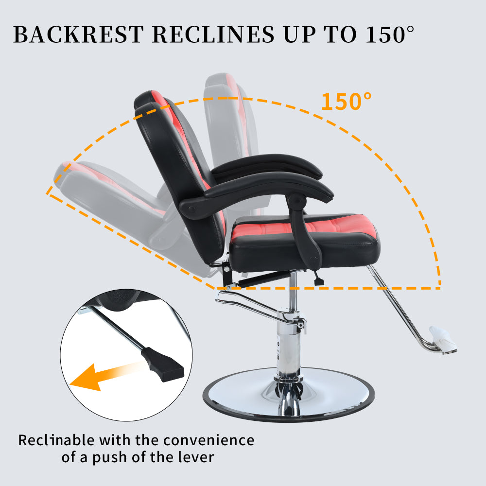 Classic Reclining barber Chair Salon Chair for Hair Stylist with Heavy Duty Hydraulic Pump, 360° Rotation, Tattoo Chair  Shampoo Beauty Salon Equipment,  Max Load Weight 330 Lbs, Red & Black