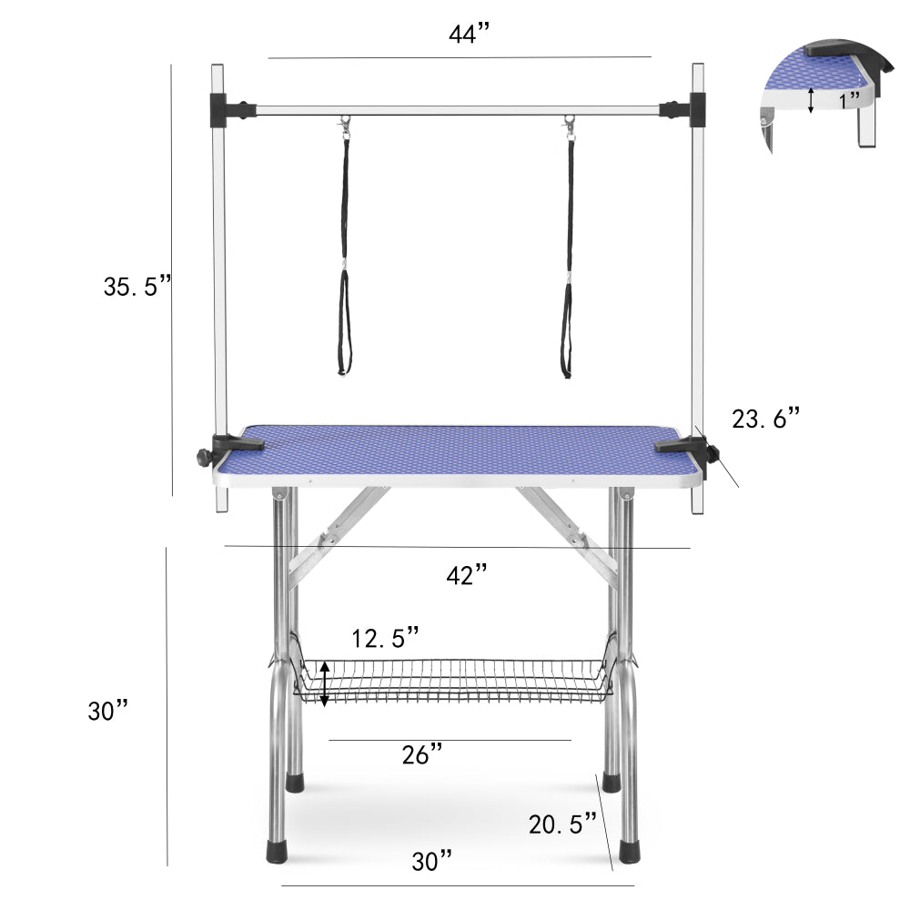 Large Grooming Table for Pet Dog and Cat with Adjustable Arm and Clamps Large Heavy Duty Animal grooming table, 42''/Blue