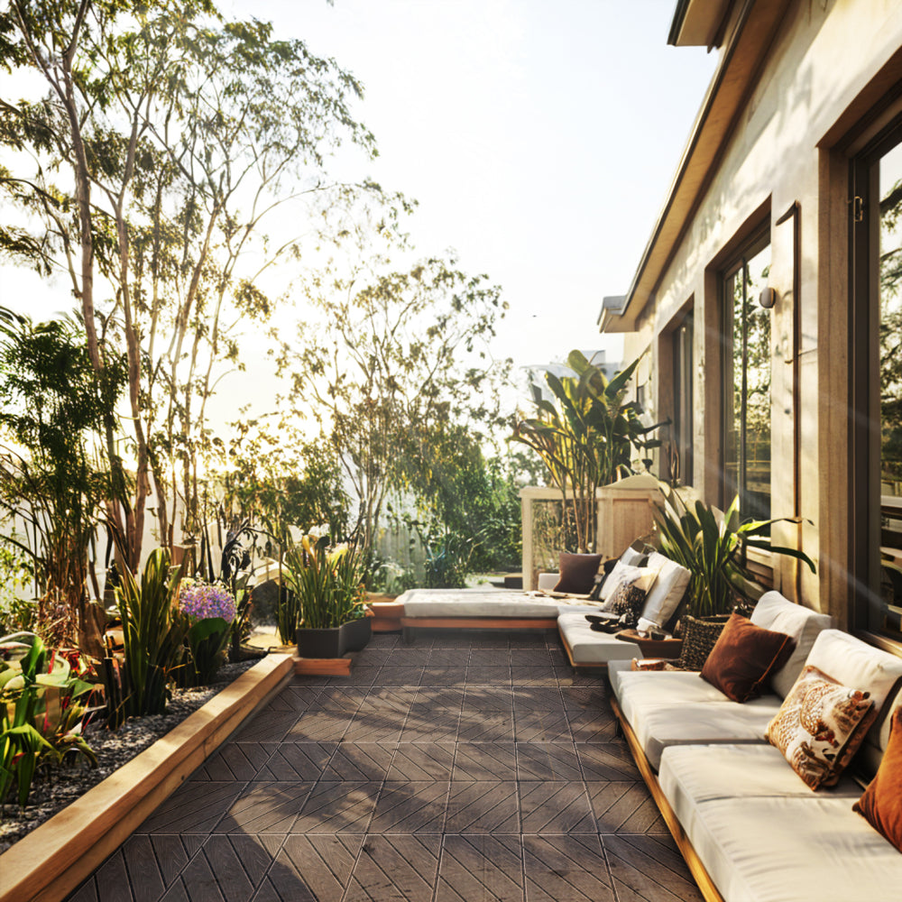 Plastic Composite Deck Tiles Set of 35pcs, Composite Decking Resist Rust, Water, Weather, Easy to DIY & Maintain, Ideal for Patios, Balconies, Rooftops, Decks, Indoor&Outdoor, 12x12i Light Coffee