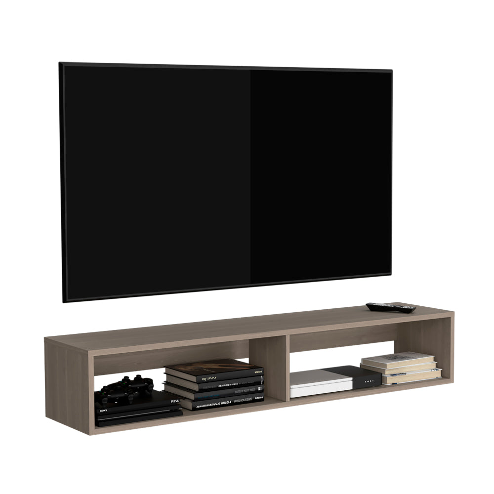 Warrior 59" Floating Tv Stand with Two open shelves, media compartments and cable management Light Gray