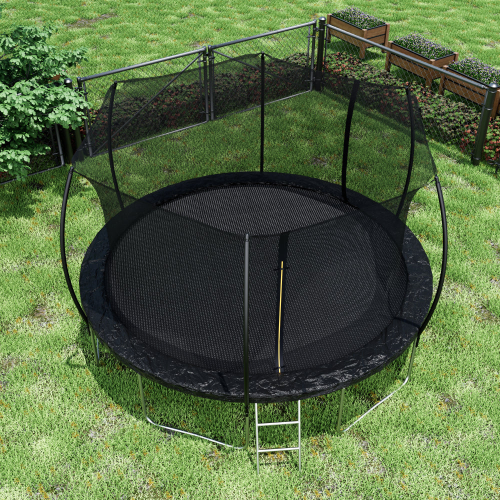 14FT Trampoline (Double-side color pad) ,  Trampoline for Kids and Adults with Enclosure Net and Ladder,Curved fence pole