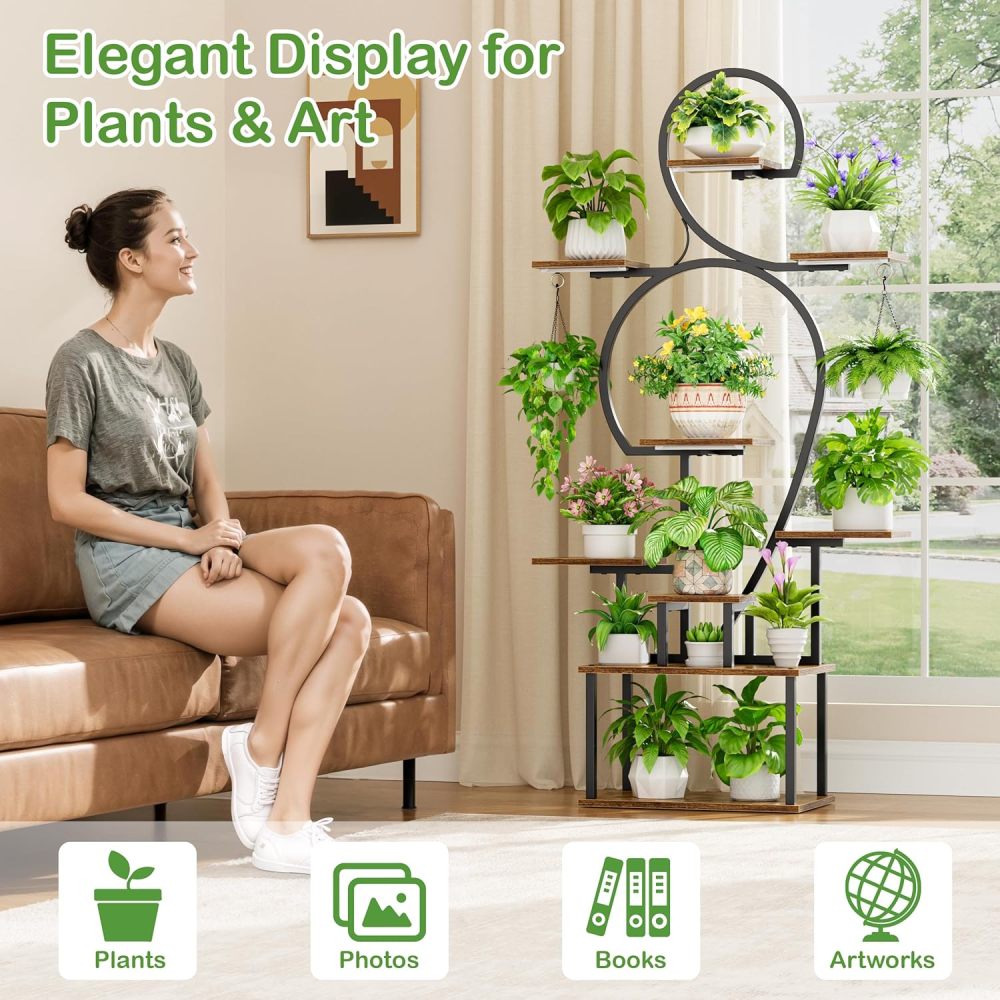 Plant Stand Indoor with Grow Light, 9 Tiered 63" Tall Indoor Plant Shelves for Multiple Plants, Large Metal Plant Shelf, Lighted Plant Stand for Indoor, Balcony, Living Room
