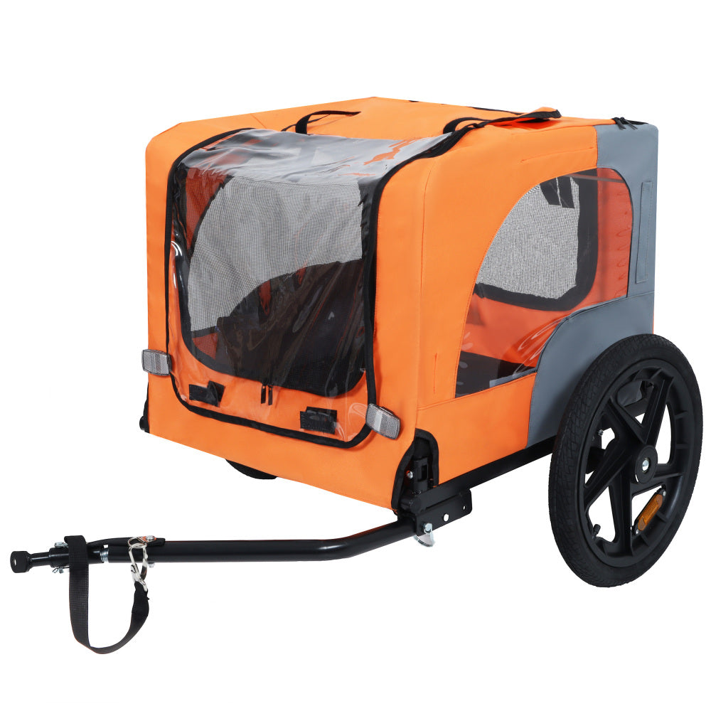 Outdoor Heavy Duty Collapsible Pet Bike Trailer with 16-Inch All-Terrain Wheels & Universal Hitch – Foldable Dog/Cargo Carrier Cart for Bicycles, orange