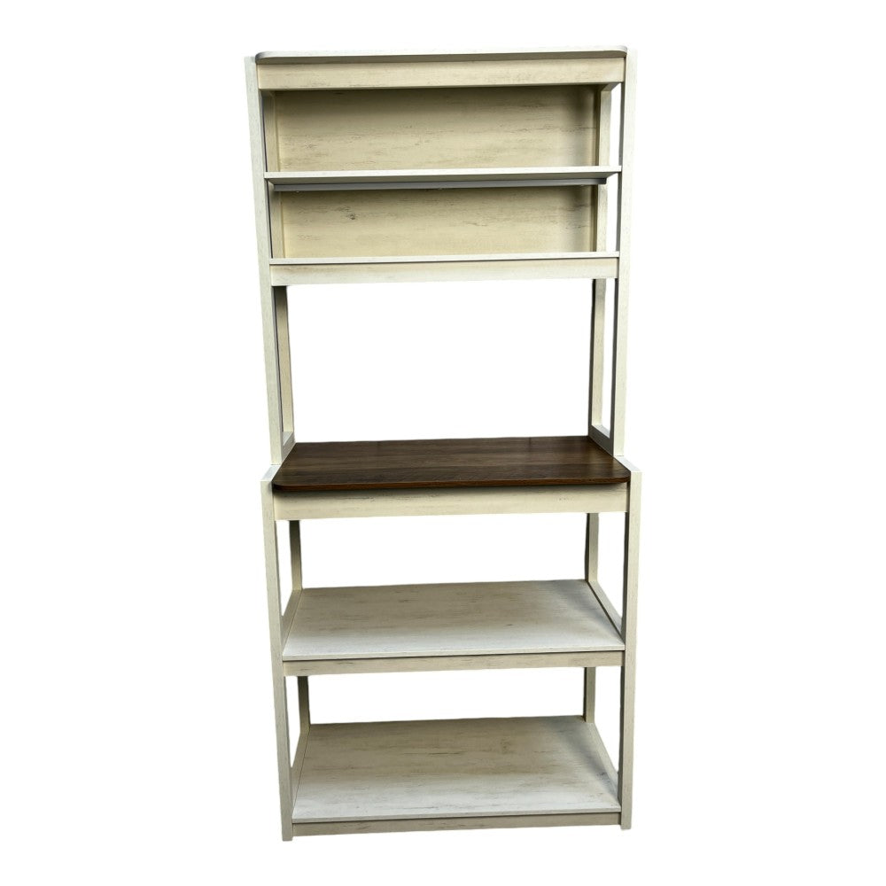 31.50" White and Rustic Brown color 5-Tier Bakers Rack for Kitchen with Storage, Coffee Bar, Kitchen Shelves,  Microwave Stand