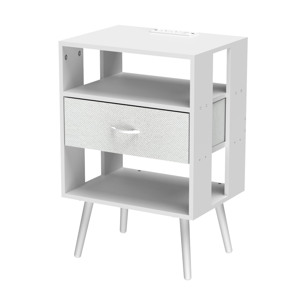 2 Pack Modern Nightstand with Charging Station, Bedside Tables with LED Light and Fabric Drawers