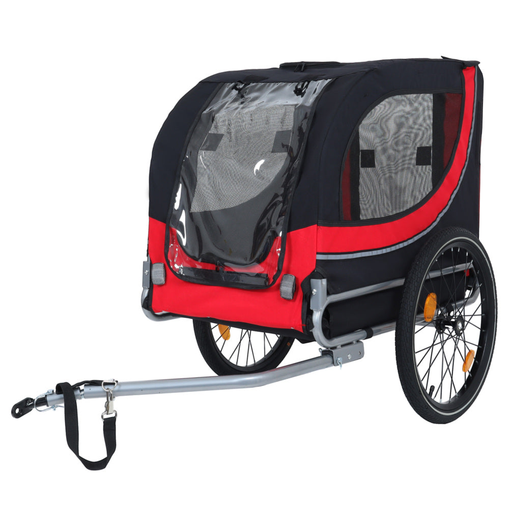 Large Folding Bike Trailer for Dogs – 66LB Capacity All-Terrain Pet Carrier, Durable Steel Frame for Cycling, Jogging, Camping & Outdoor Adventures, Black- Red
