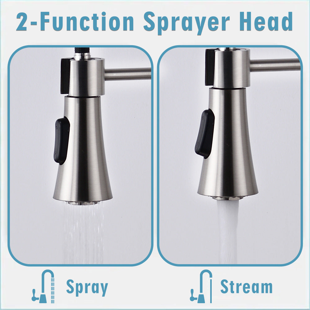 Brushed Nickel Single Handle Commercial Modern Spring High Arc Kitchen Faucet Water Filter System Bends as You Want