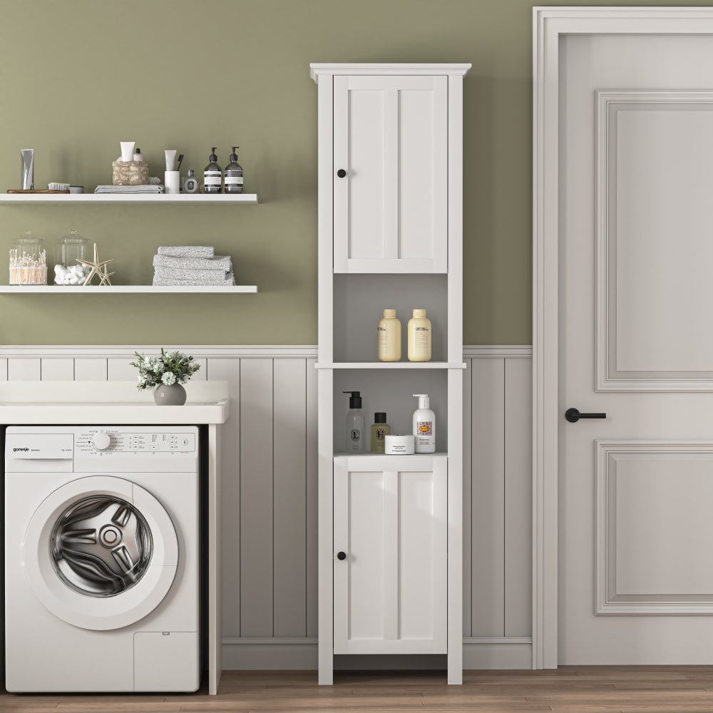 Bathroom Floor Storage Cabinet with Double Door Adjustable Shelf, White