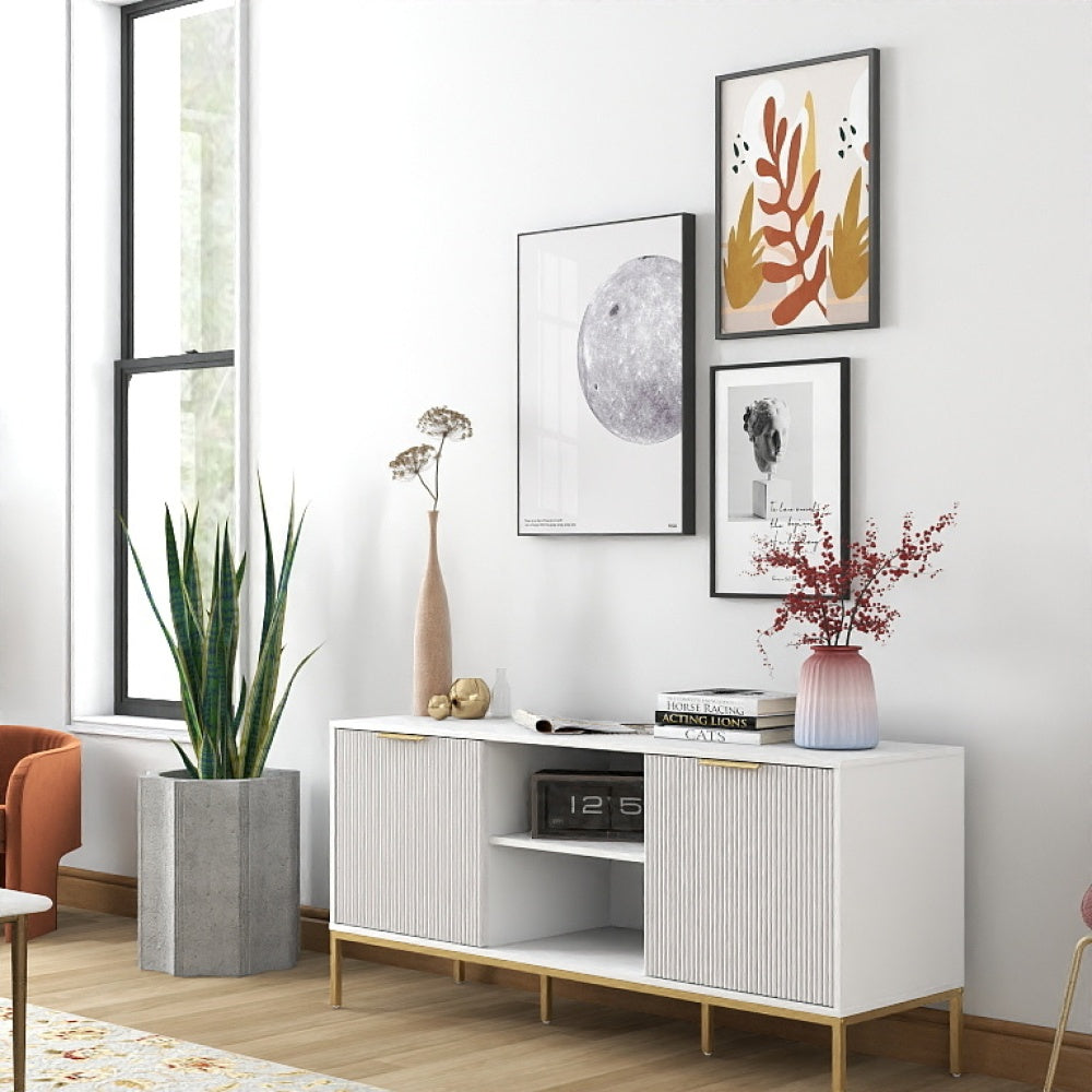 Modern TV Stand with Wave-Design Doors, Open Shelf & Adjustable Shelf - Stylish and Functional for Your Living Room