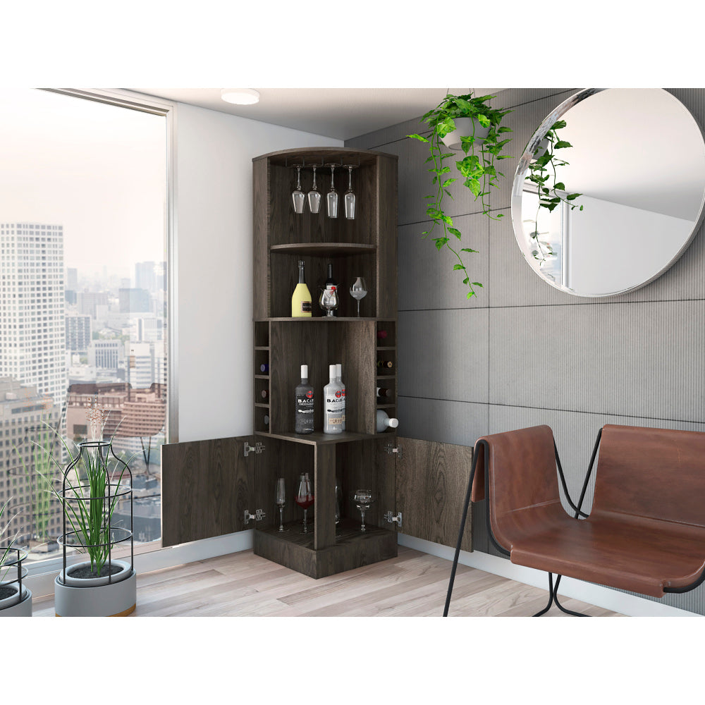Seattle Bar Cabinet, Eight Bottle Cubbies, Two Large Open Shelves