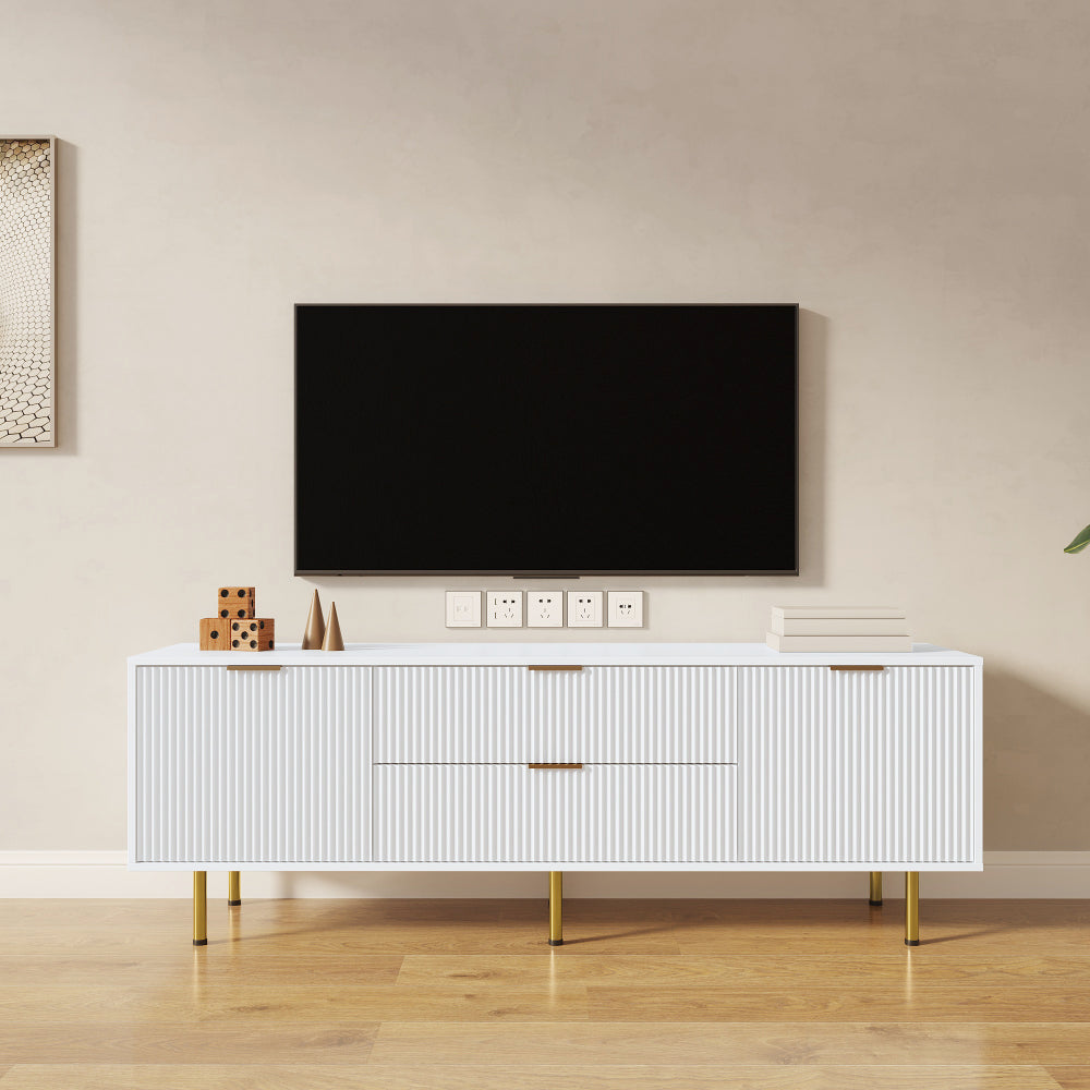 Modern Black TV Stand, 20 Colors LED TV Stand w/Remote Control Lights