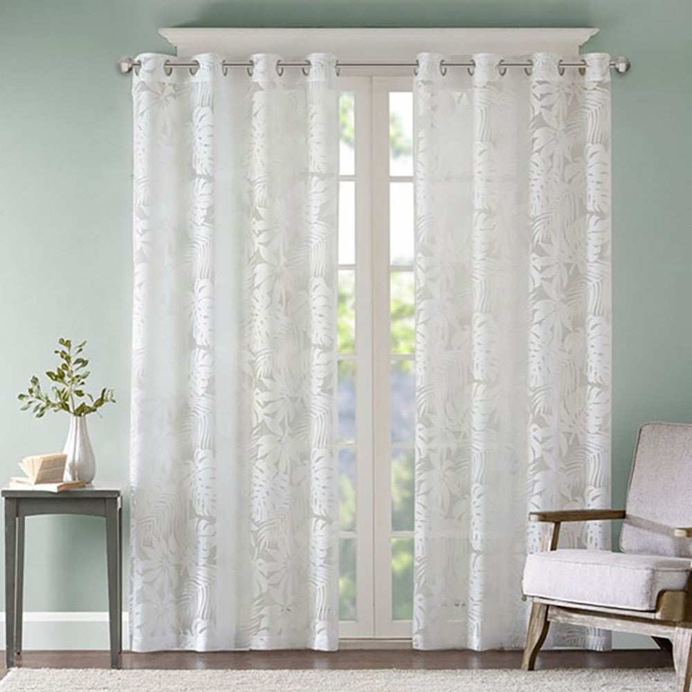 Palm Leaf Burnout Window Sheer White 50x63"