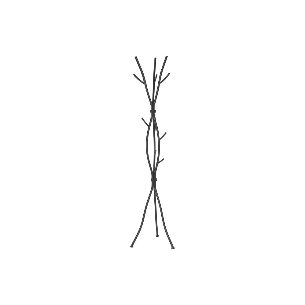 Coat Rack, Hall Tree, Free Standing, 11 Hooks, Entryway, 74"h, Bedroom, Black Metal, Contemporary, Modern