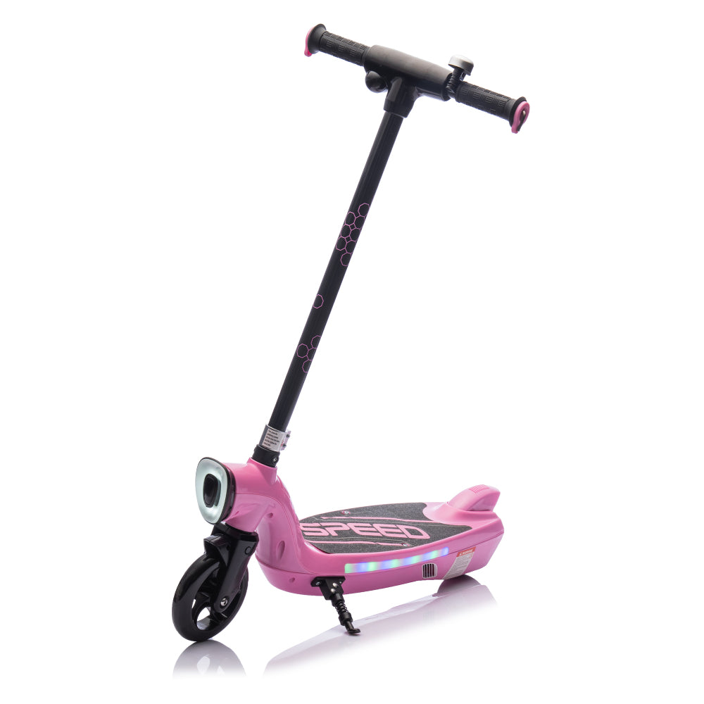 Kids Ride On Electric Scooter With Kickstand,Scooter Bell,Faster Speed And Longer Usage Time,Rear Brake,Wider Pedal,Non-Slip Handle,Colorful LED Lights,5.59-6.84 MPH For Kids 6+.