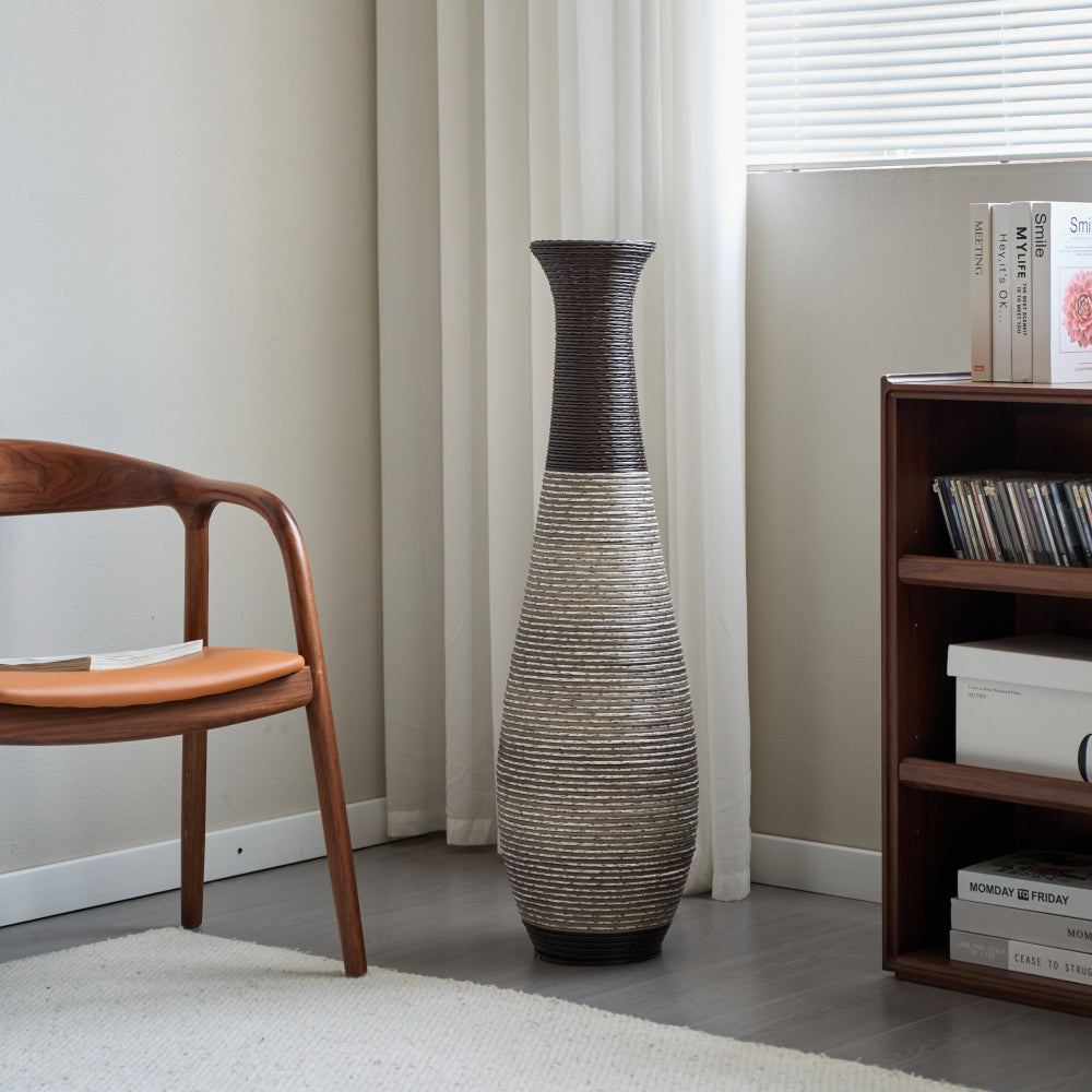 39-Inch Tall Standing Designer Floor Vase - Durable Artificial Rattan - Elegant Two-Tone Dark Brown Finish - Ideal Decor Accent for Living Room, Bedroom, Entryway - Stylish Home Decor Statement Piece