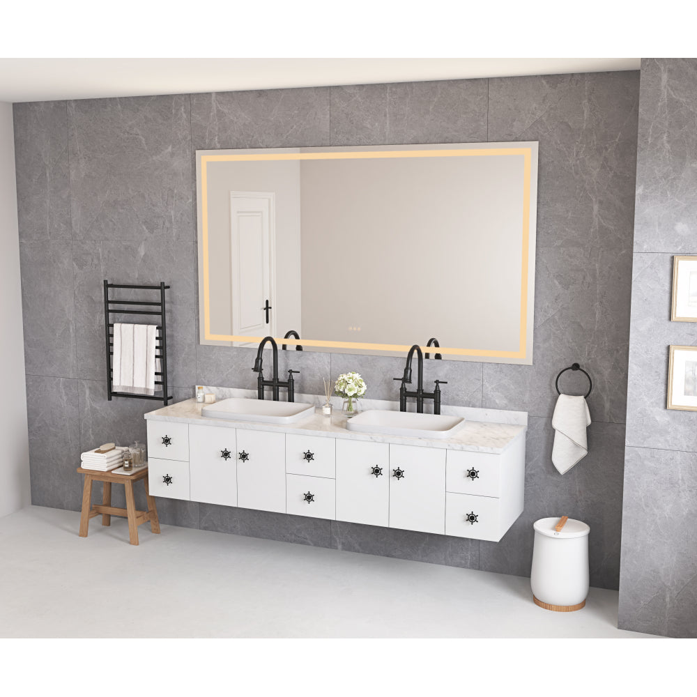 84 x 48 Inch LED Bathroom Mirror with Front and Backlight, Wall Mounted Vanity Mirror, Anti-Fog, Memory, 3 Colors, Stepless Dimmable