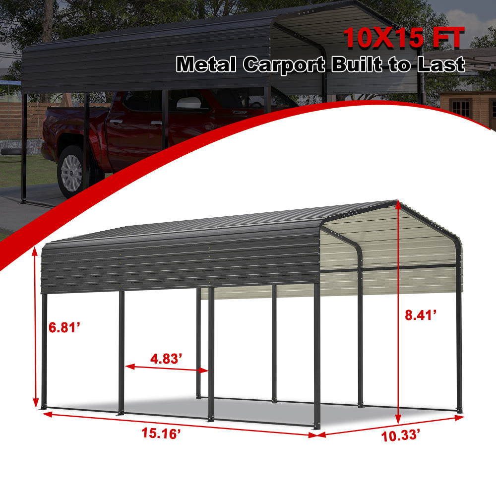 10x15 Metal Carport Carports with Enhanced Base Heavy Duty Garage Outdoor Galvanized Car Shelter for Car, Boats and Truck