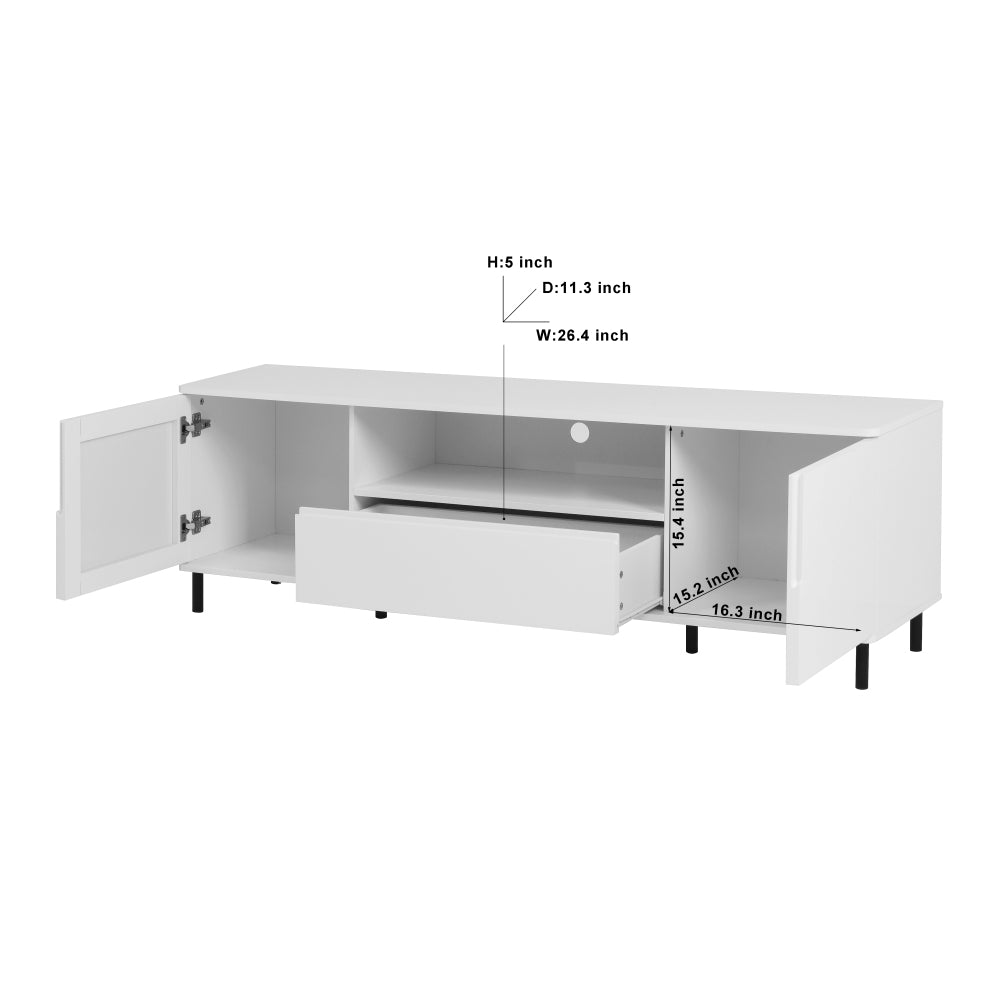 High Gloss Panel Modern TV Console, TV Stand, Entertainment Center with Storage Shelves,TV Cabinet for Living Room, Bedroom, Cloud White 63x15.74x19.68 inch