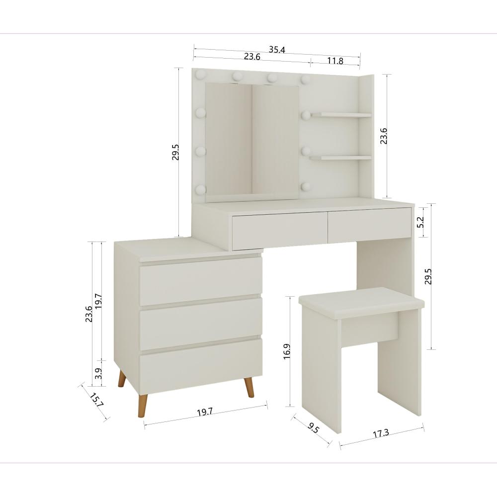 LED Lighted Makeup Vanity Table with Mirror - White Beauty Station with Storage Drawers, Matching Stool, and Organizing Compartments for Makeup Brushes and Cosmetics