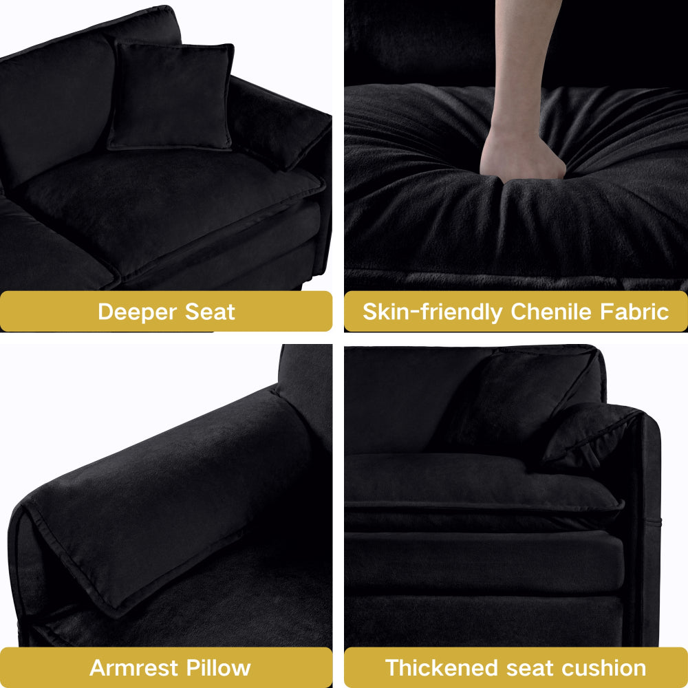 Oversized 41.73" Sofa Chair, Modern Upholstered Armchair with 1 Toss Pillow, Modular Sectional Sofa for Living Room, Deep Seat Reading Sofa for Bedroom Apartment, DIY Combination Chenille,Black