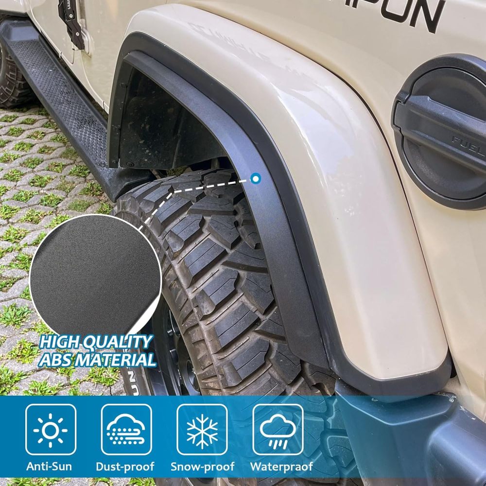 Fenders Front & Rear Fenders Compatible with 2018-2024 Jeep Wrangler JL and JLU Unlimited Rubicon, Off-Road Wheel Fender Liner Set 4 Pcs(Only Fit High Clearance Fender Flares,Not for 4XE)
