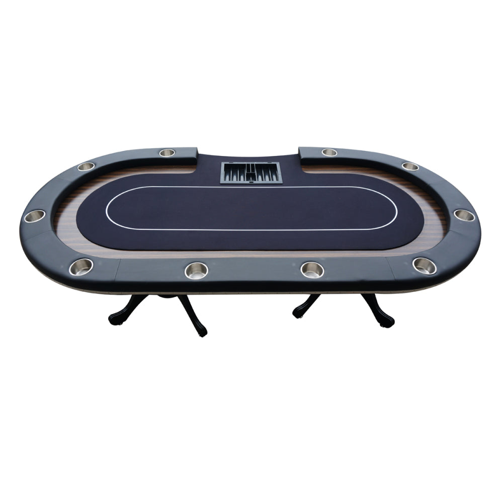 INO Design 96" Poker Table for Casino Texas Holdem Game with Premium Aura Speed Cloth Wooden Texture Racetrack Chips Tray Cup Holders Black