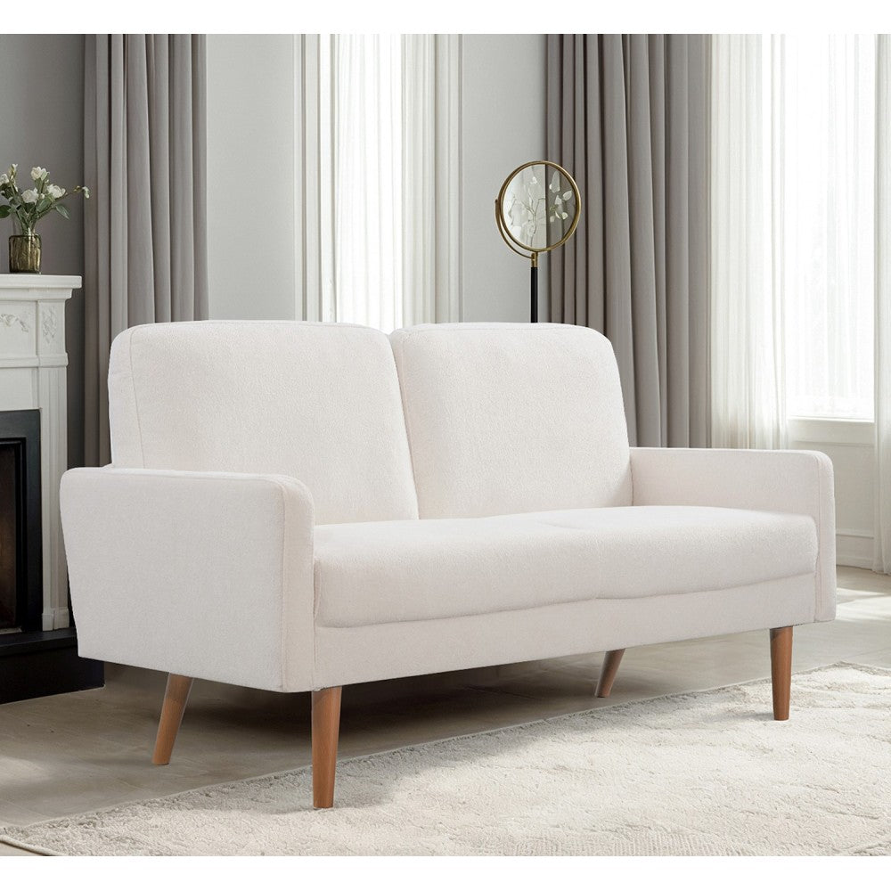 Velvet Loveseat Sofa, European Style with Sleek Design, Modern & Vintage Flair, Upholstered 2 Seater Couch, Chic Living Room Furniture Seating for Home, Apartment or Office, Ivory