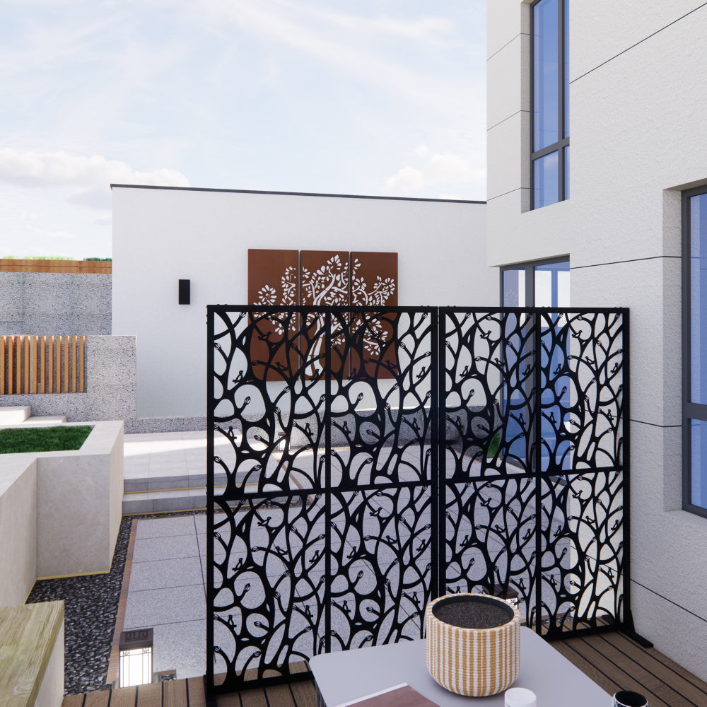 Metal Privacy Screens W3.8Ft X H6Ft Outdoor and Indoor Divider with Free Standing Decorative Privacy Screen for Balcony Patio Garden Room Divider, Black Bird Shape