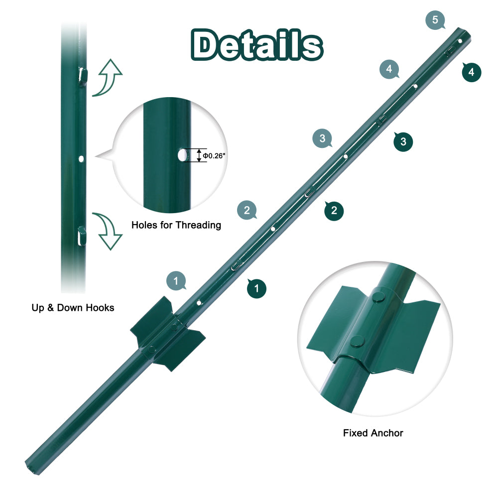 Fence Posts 3Feet - 10Pack, Heavy Duty Metal Fence Post with U-Channel, Steel Fence U-Post for Holding Garden Wire Fence, Corner Anchor Posts etc.