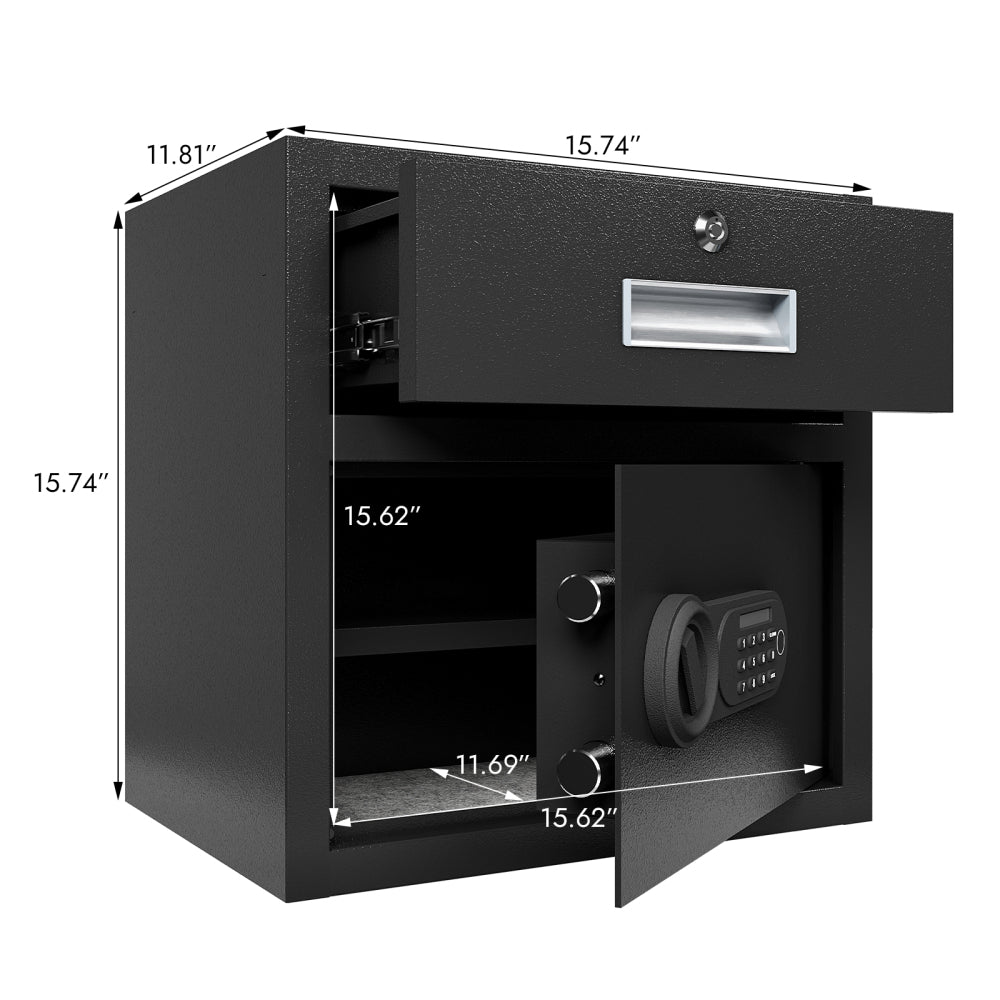 Steel Security Safe and Lock Box with Electronic Keypad - Secure Cash, Jewelry, ID Documents, Black, 1.69Cubic Feet