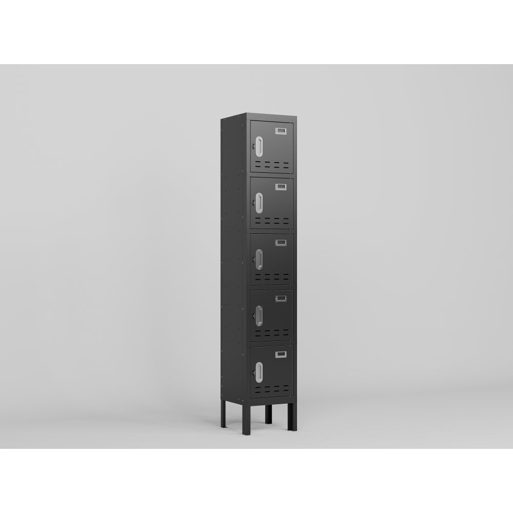 5 Door Tall Single Shelf Metal Storage Cabinet - Vintage Style Storage Cabinet - Industrial Furniture - For Living Room / Bedroom / Storage Room / Gym / School - Black