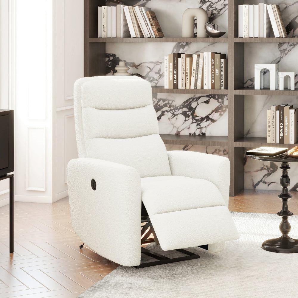 Bloomy 35.5" High-Back Power Recliner Motion Chair, Chiffon White Boucle