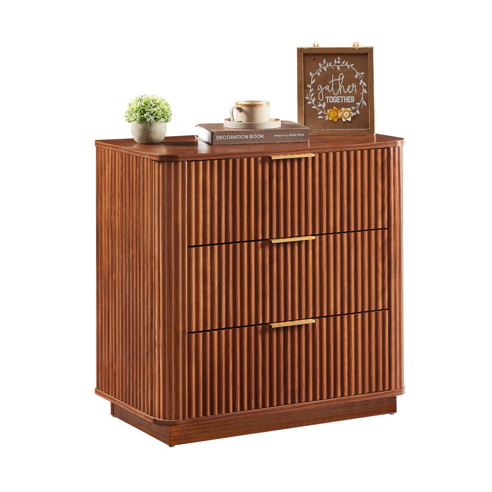 3 Drawers Drasser 2PCS, 27.6'' Wide Modern Chest of Drawers Curved wave Design,Nightstand,Wood Drawer Organizer for Bedroom, Living Room, Hallway, Walnut,27.6''W x 15.8''D x 27.4''H.