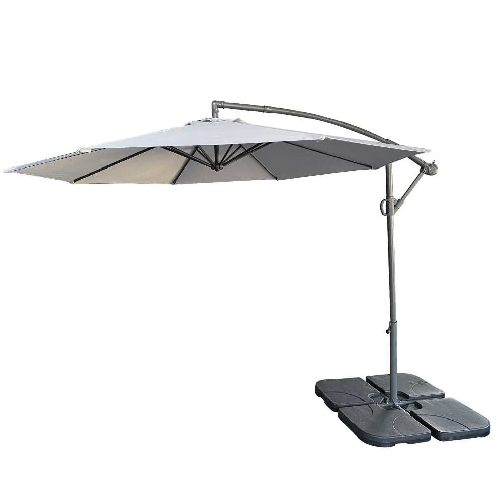 without Plastic base -10ft Offset Patio Umbrella - Offset Hanging Cantilever Patio Outdoor Market Umbrella Protection with Easy Tilt Adjustment and Crank for Pool Deck and Garden (Gray)