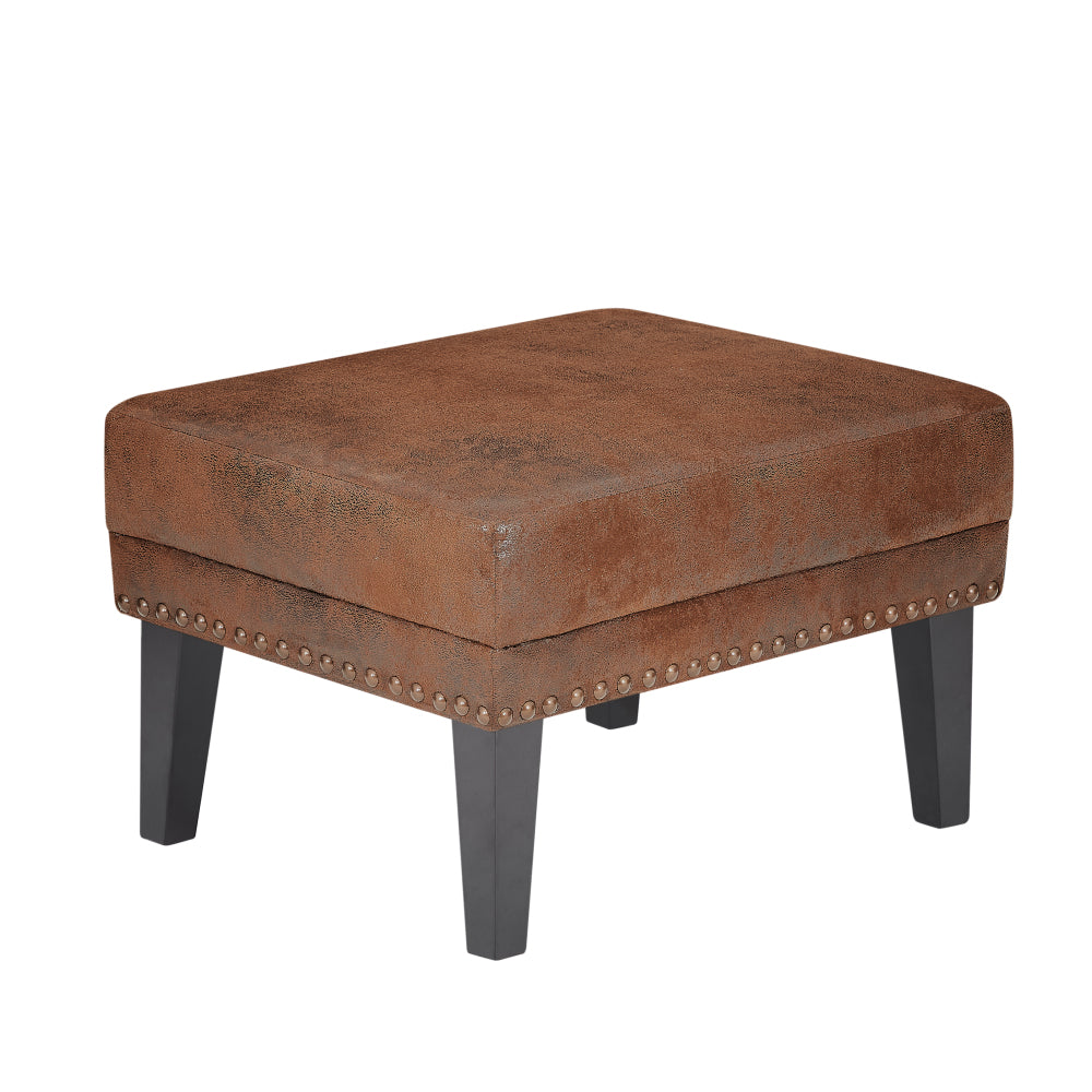 Mirod Vintage Distressed Ottoman,Classic Riveted Footrest with Solid Wood Legs for Living Room, Bedroom & Study